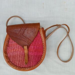 Leather & Woven Sisal Round Crossbody Bag