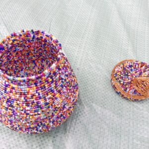 Store Beaded Wire-Coiled Lidded Basket – Multicolor Confetti