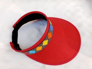 Beaded Sun Visor – Red with Maasai Diamond Trim