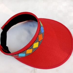 Beaded Sun Visor – Red with Maasai Diamond Trim