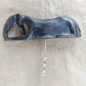 Store Hand-carved wooden elephant corkscrew with a stainless steel spiral — a functional wine opener that doubles as African-inspired tribal art.
