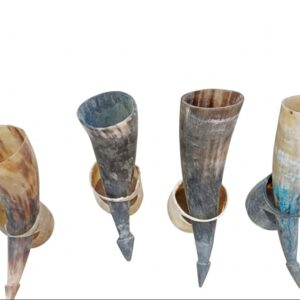 Handmade Natural Horn Drinking Cup with Stand – Rustic Viking-Style Horn Tankard