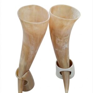 Handmade Natural Horn Drinking Cup with Ring Stand – Polished Honey Cream Horn Tumbler