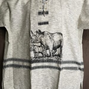 Home Rhino Print African Tunic Shirt | Handmade Fringe Top