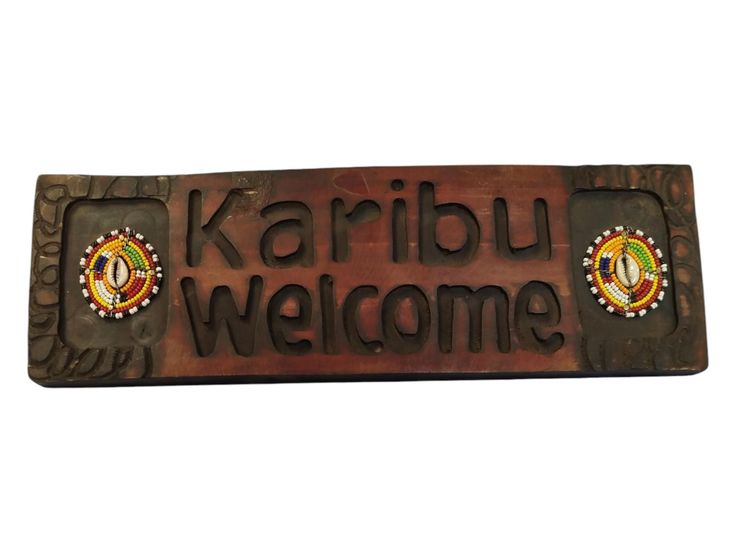 Carved Wooden Karibu Sign / African Welcome Sign / Door Plaque