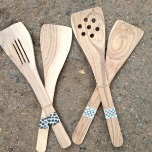 Wooden Spatula Set / Pair of Bone Handle Cooking Utensils