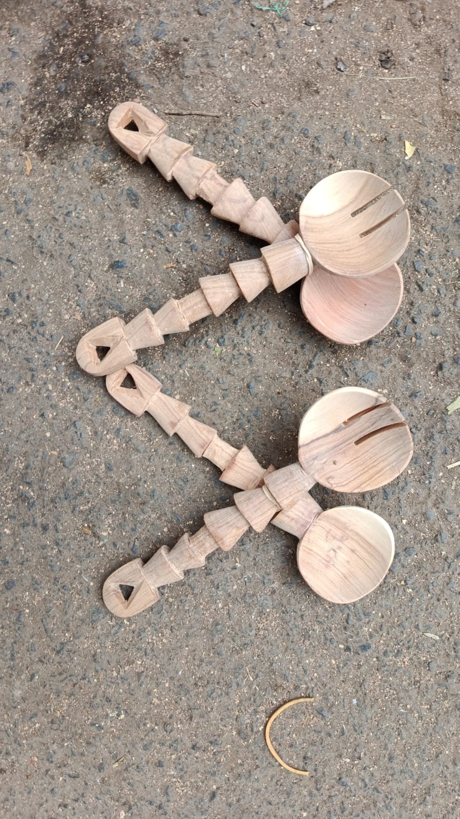 Wooden Carved Salad Server Set / Pair of Spoon and Fork