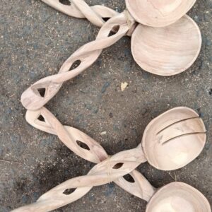 Wooden Twisted Salad Server Set / Pair of Spoon and Fork