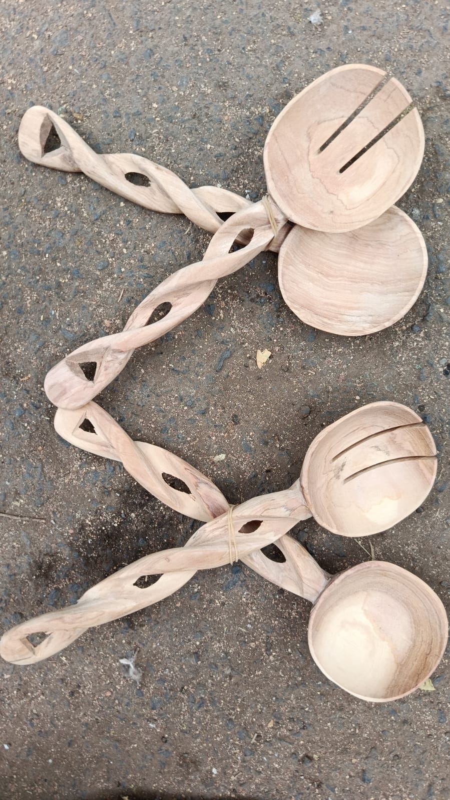 Wooden Twisted Salad Server Set / Pair of Spoon and Fork