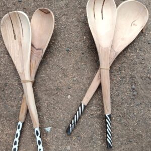 Wooden Bone Handle Salad Server Set / Pair Spoon and Fork