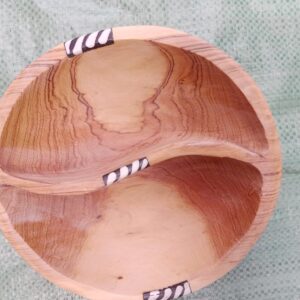 Store Wooden Round Divided 2 Bowl / 2 Section Snack Serving Bowl
