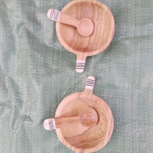 Round Handled Wooden Bowl / 4 Inch Mini Bowl with Spoon