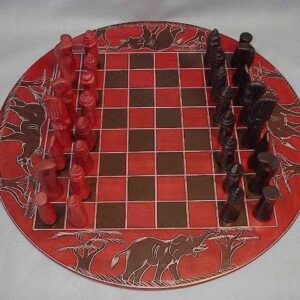Round Kisii Soapstone Chess Set / Handmade Chess Board