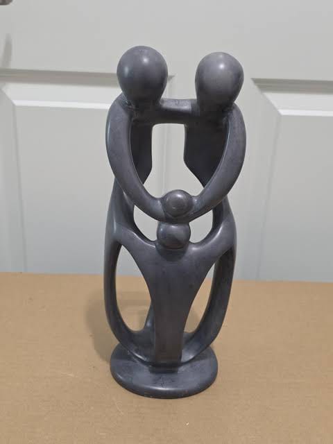 Kisii Soapstone Family Sculpture / Abstract African Statue