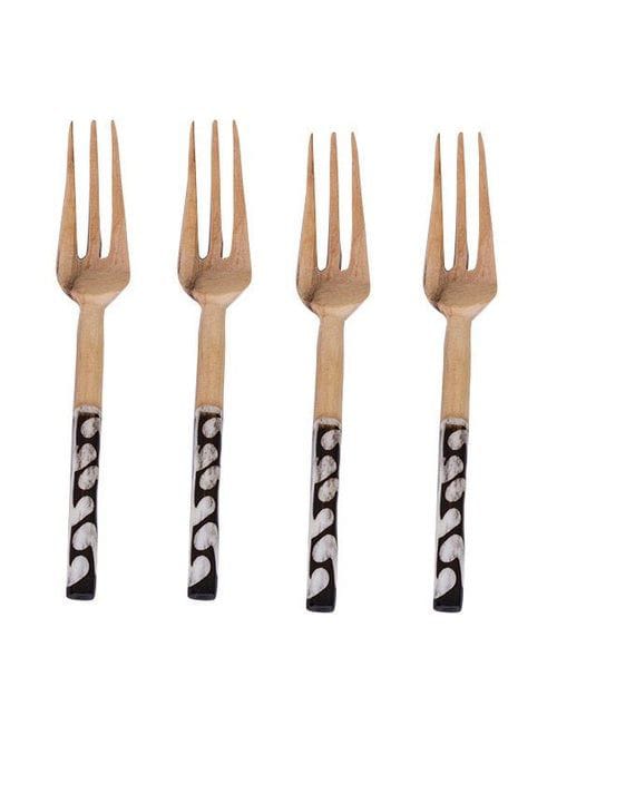 Wooden Batik Fork / Olive Wood Bone Handle Appetizer Fork