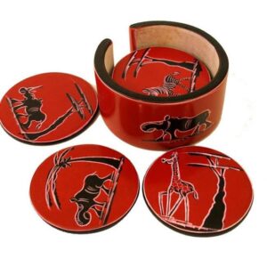 Kisii Soapstone Coaster Set / Animal Safari Coasters Holder