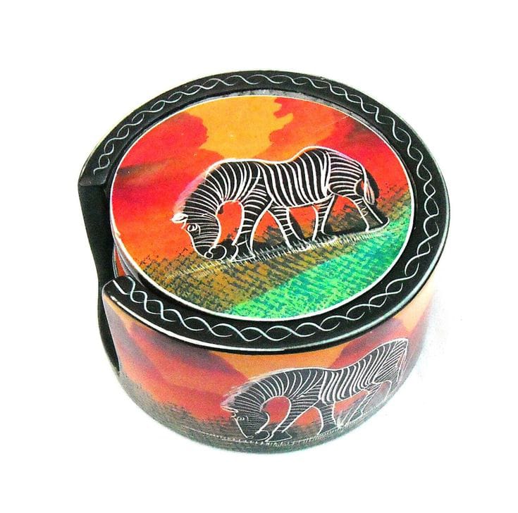 Kisii Soapstone Coaster Set / Animal Safari Coasters Holder