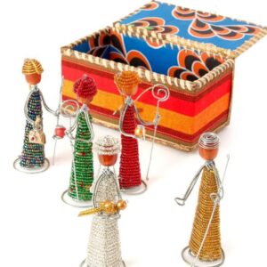 Store Beaded Nativity Set / Handmade Wire Christmas Crib with Box