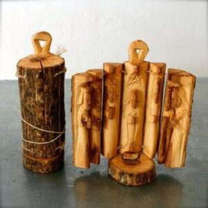 Olive Wood Nativity Log / Folding Hand Carved Christmas Crib