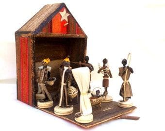 African Nativity Scene with Stable / Handmade Christmas Crib
