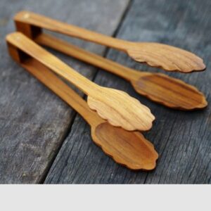 Wooden Serving Tongs / Scalloped Tip Hand Carved Salad Tongs