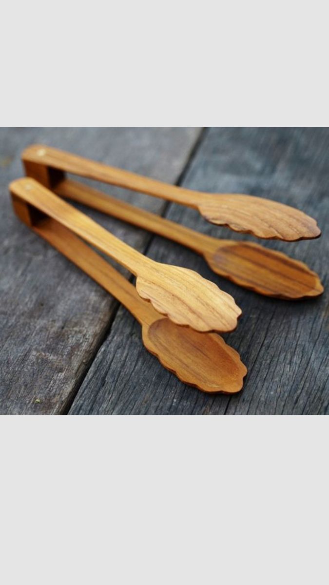 Wooden Serving Tongs / Scalloped Tip Hand Carved Salad Tongs