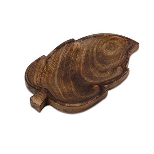 Wooden Leaf Serving Tray / Divided Hand Carved Snack Platter