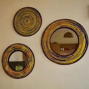 Round Wall Mirror / Handmade Colorful Spiral Frame, Boho Art