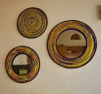 Round Wall Mirror / Handmade Colorful Spiral Frame, Boho Art