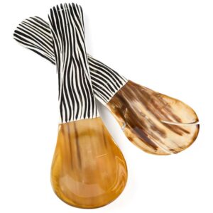 Horn Salad Server Set / Zebra Print Handle Salad Server Pair