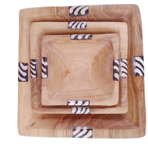 Square Wooden Bowl Set / Nesting Serving Bowls, Set of 3